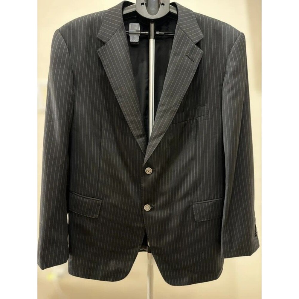 Moda Georgio Custom Men’s 46R Black Pinstripe Blazer Sport Coat Tailored